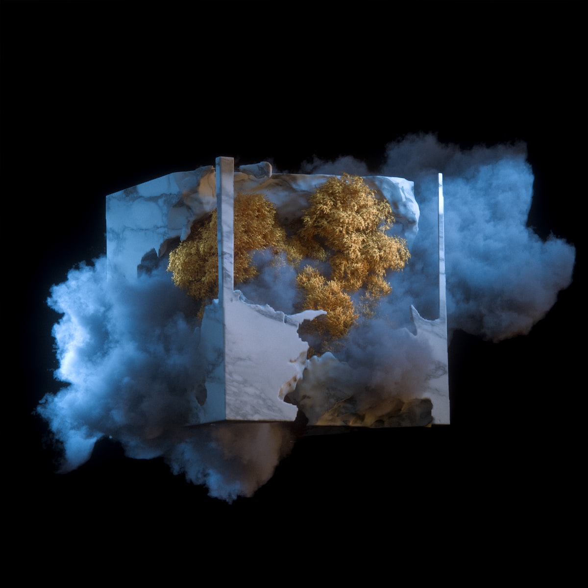 a cloud of smoke and a piece of paper on a black background